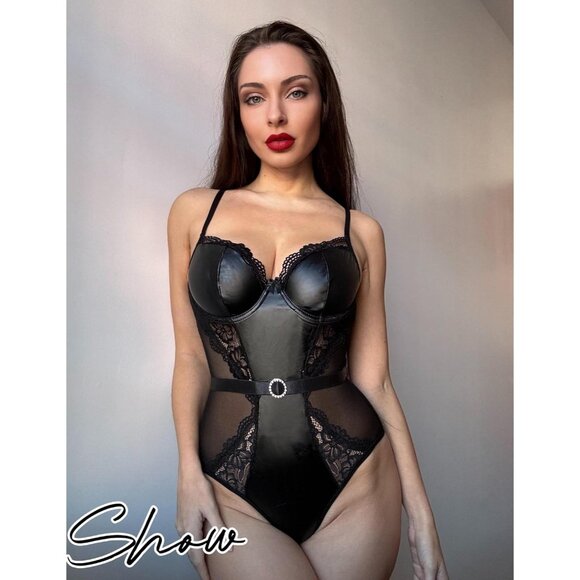 Sensual Black Lace Teddy Bodysuit - XX-Large Push Up Lingerie Snap Crotch - Picture 2 of 7